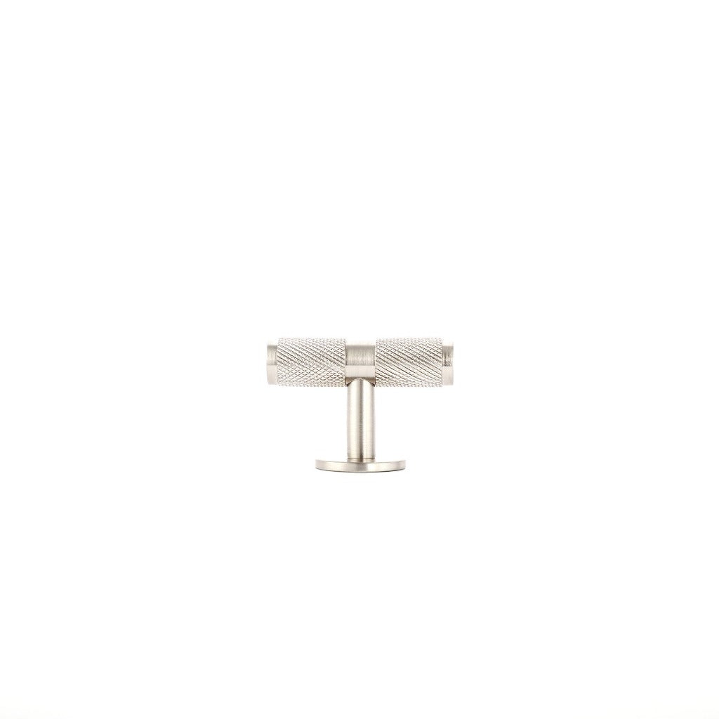 Phatom Knurled T-Bar Pull made from solid brass in satin silver, matte black and satin brass finishes.