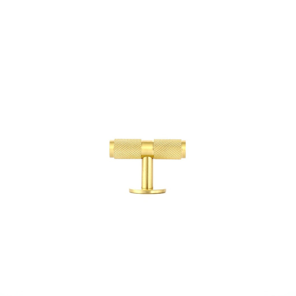 Phatom Knurled T-Bar Pull made from solid brass in satin silver, matte black and satin brass finishes.