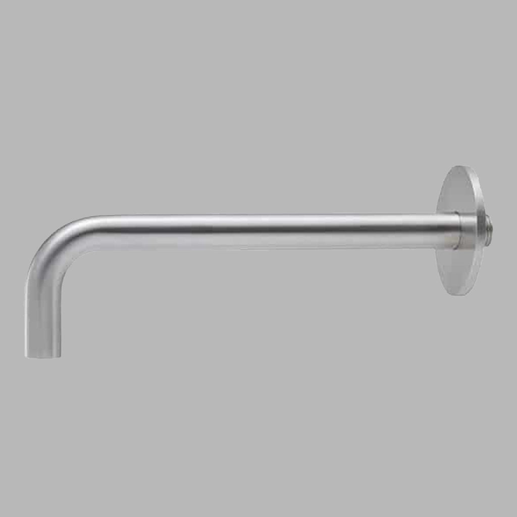 Satin stainless steel d line Qtoo wall-mounted spout, an L-shaped spout on a round rose.