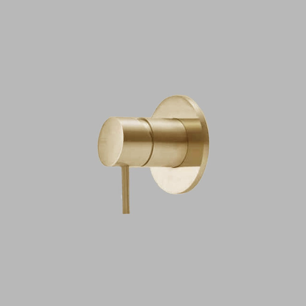 A dline qtoo circle mixer for shower and bath in satin brass.