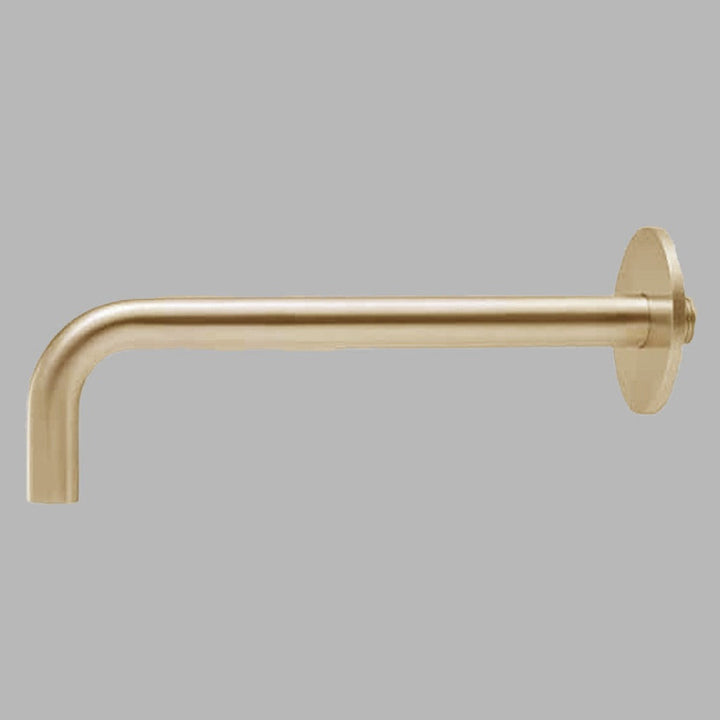 A dline spout for sink in satin brass.