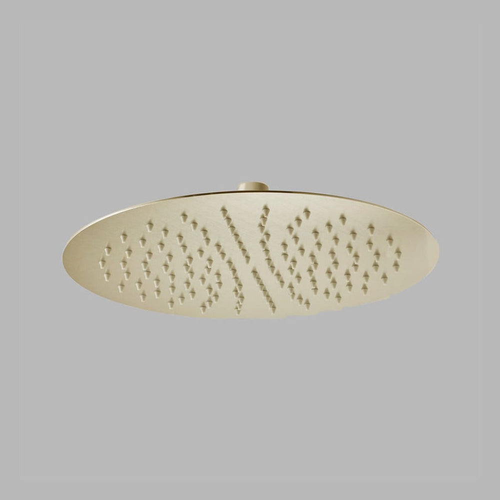 A dline shower head in satin brass.