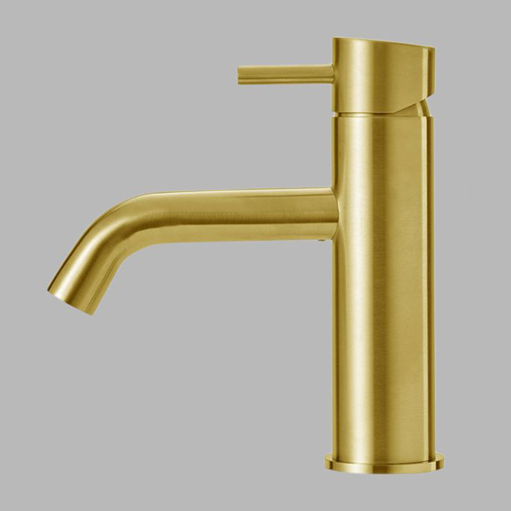 qtoo faucet by d line crafted from AISI 316 marine grade stainless steel shown here in satin brass finish