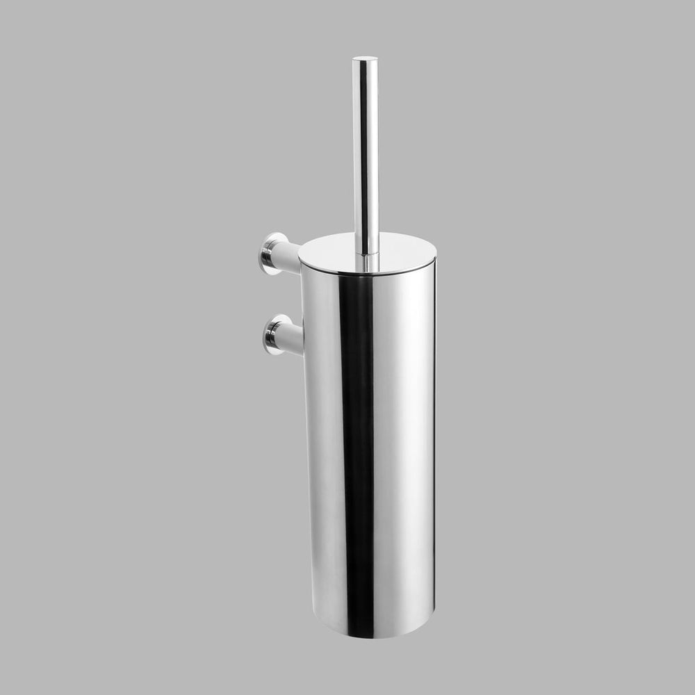 Qtoo Uno Polished Stainless Steel Wall Mounted Toilet Brush on a grey background