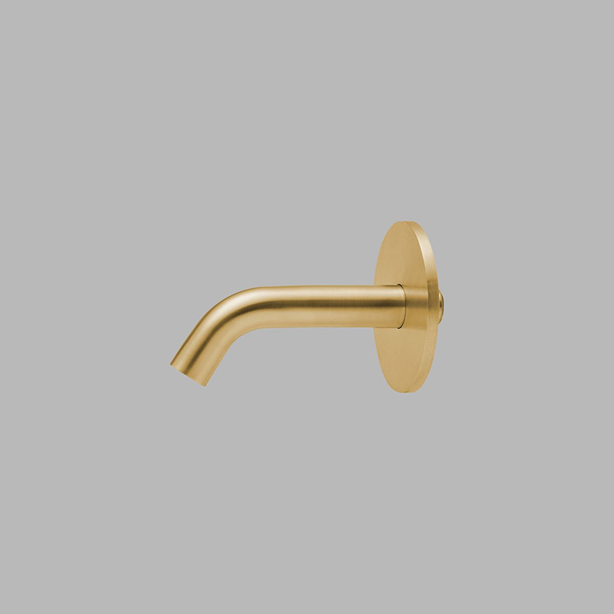 PVD satin brass d line Qtoo wall-mounted tap spout, a slim curved spout on a round rose.