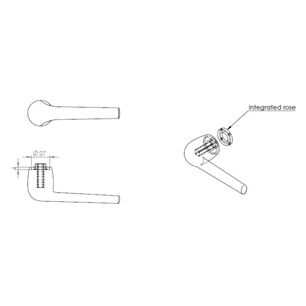 A drawing of the Maison Vervloet Rene Lever Handle and a wrench.