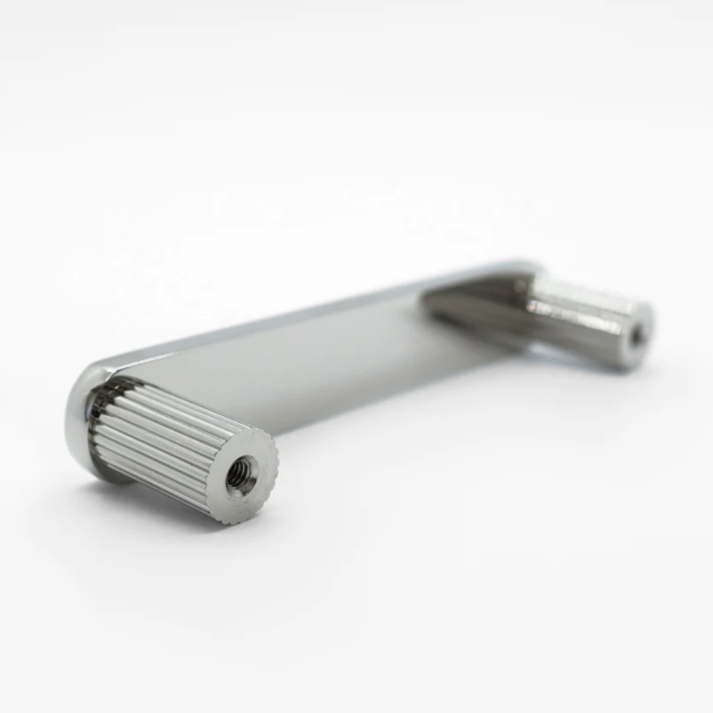 Ribbed Cabinet pull in satin nickel. 