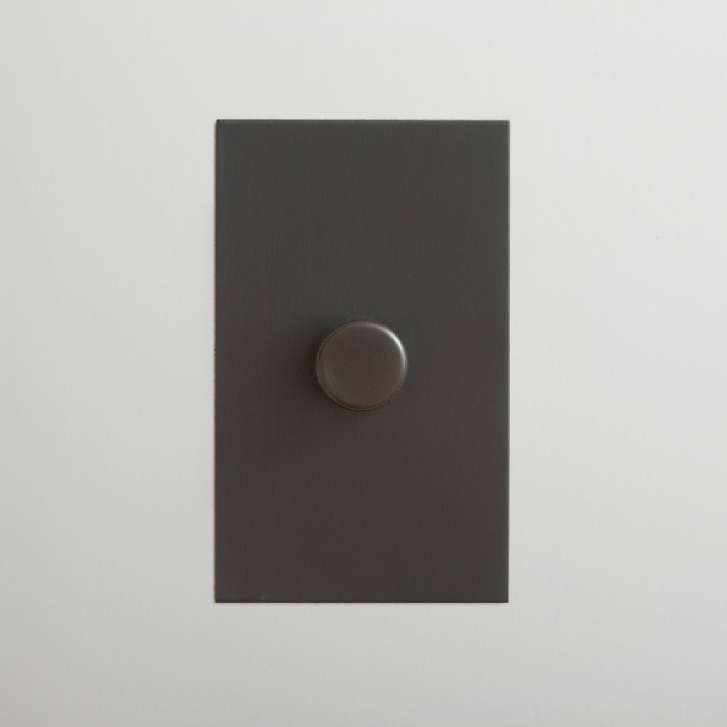 Forbes & Lomax rotary dimmer in brushed stainless steel, angled view.