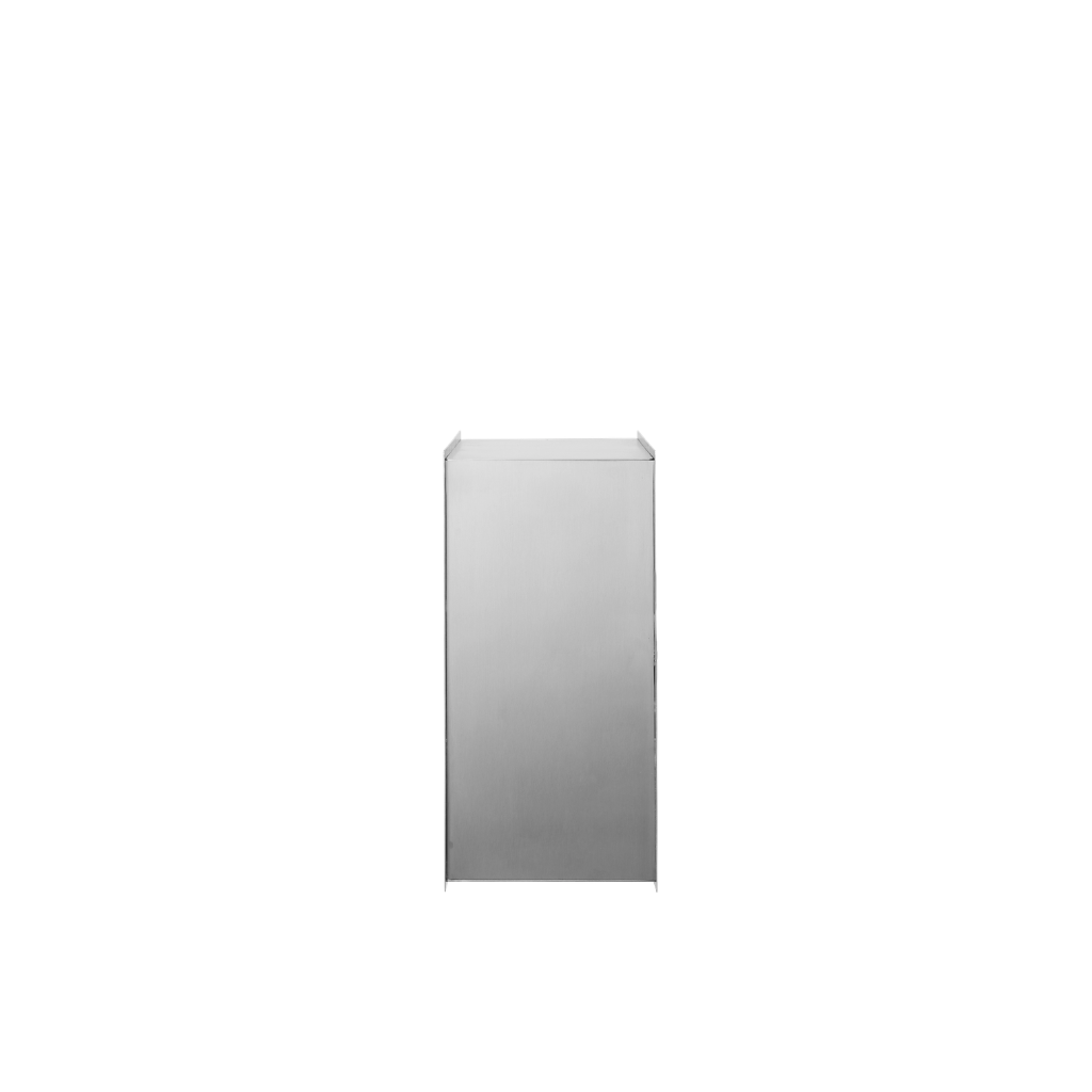 Minimalist brushed stainless steel Sama Bin by Ferm Living with a sleek, rectangular silhouette on a white background.