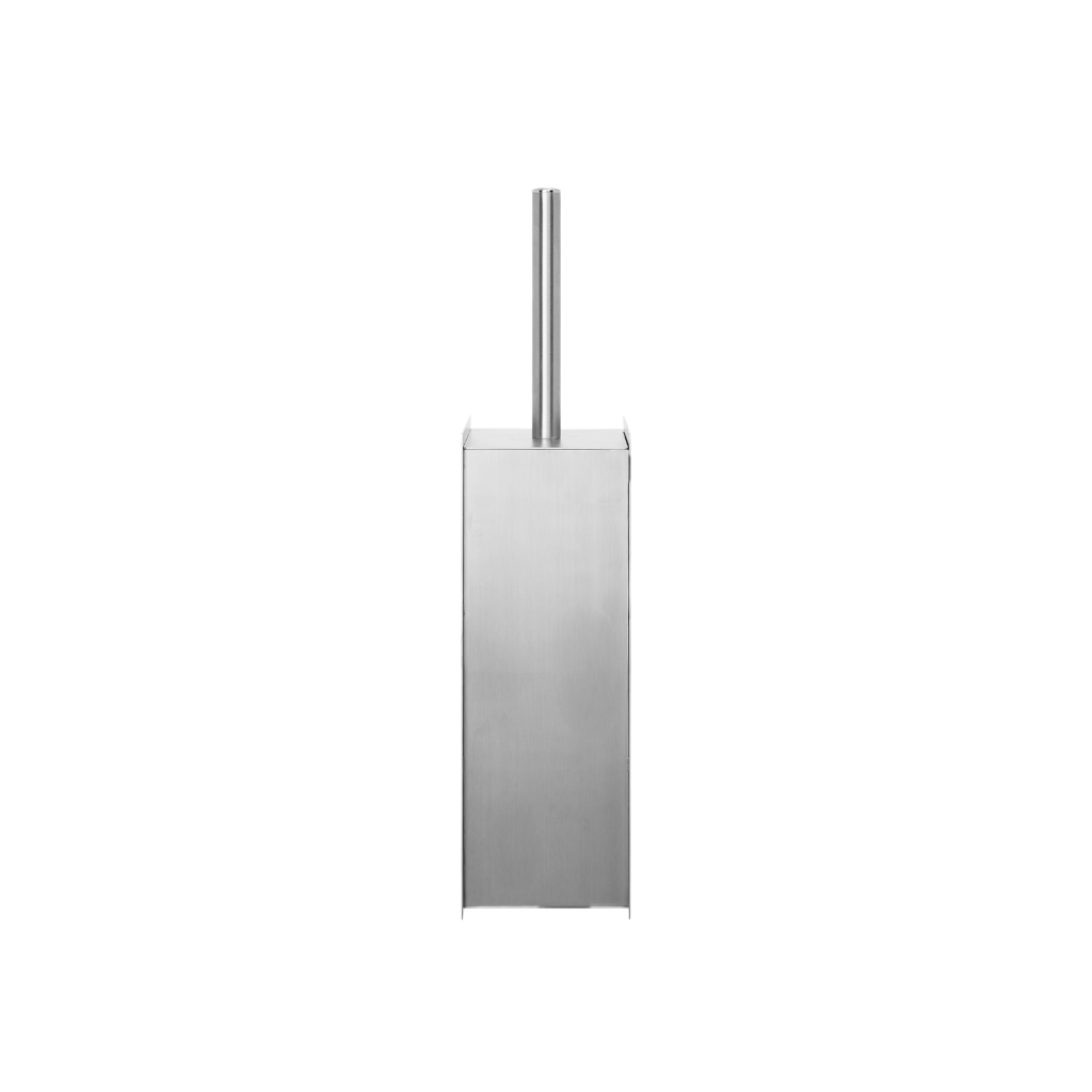 Ferm Living Sama toilet brush in brushed stainless steel with a sleek, minimalist cylindrical design.