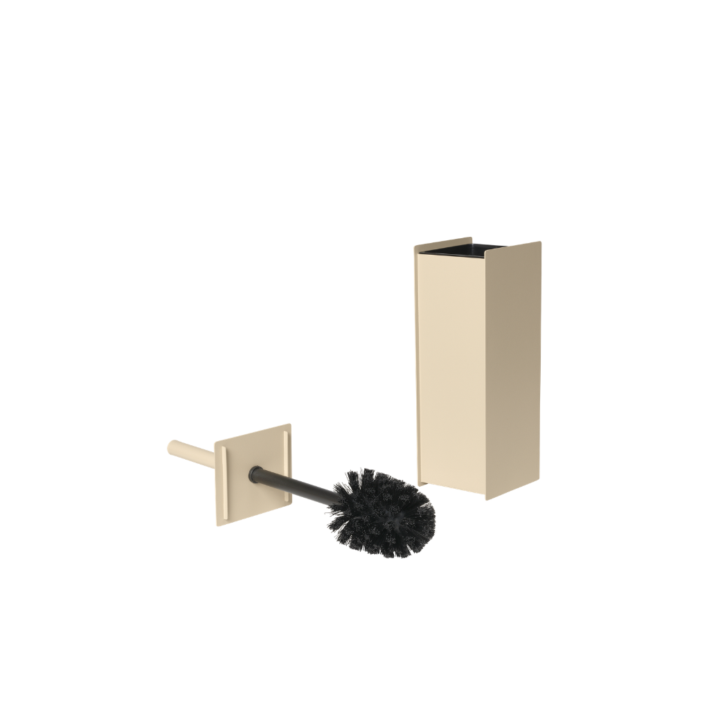 Ferm Living Sama toilet brush in cashmere with a black brush head and matching cylindrical holder on a white background.