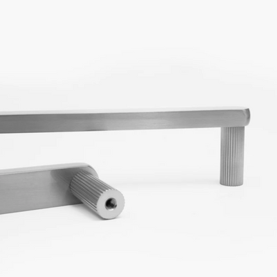 Ribbed Appliance pull in satin nickel.