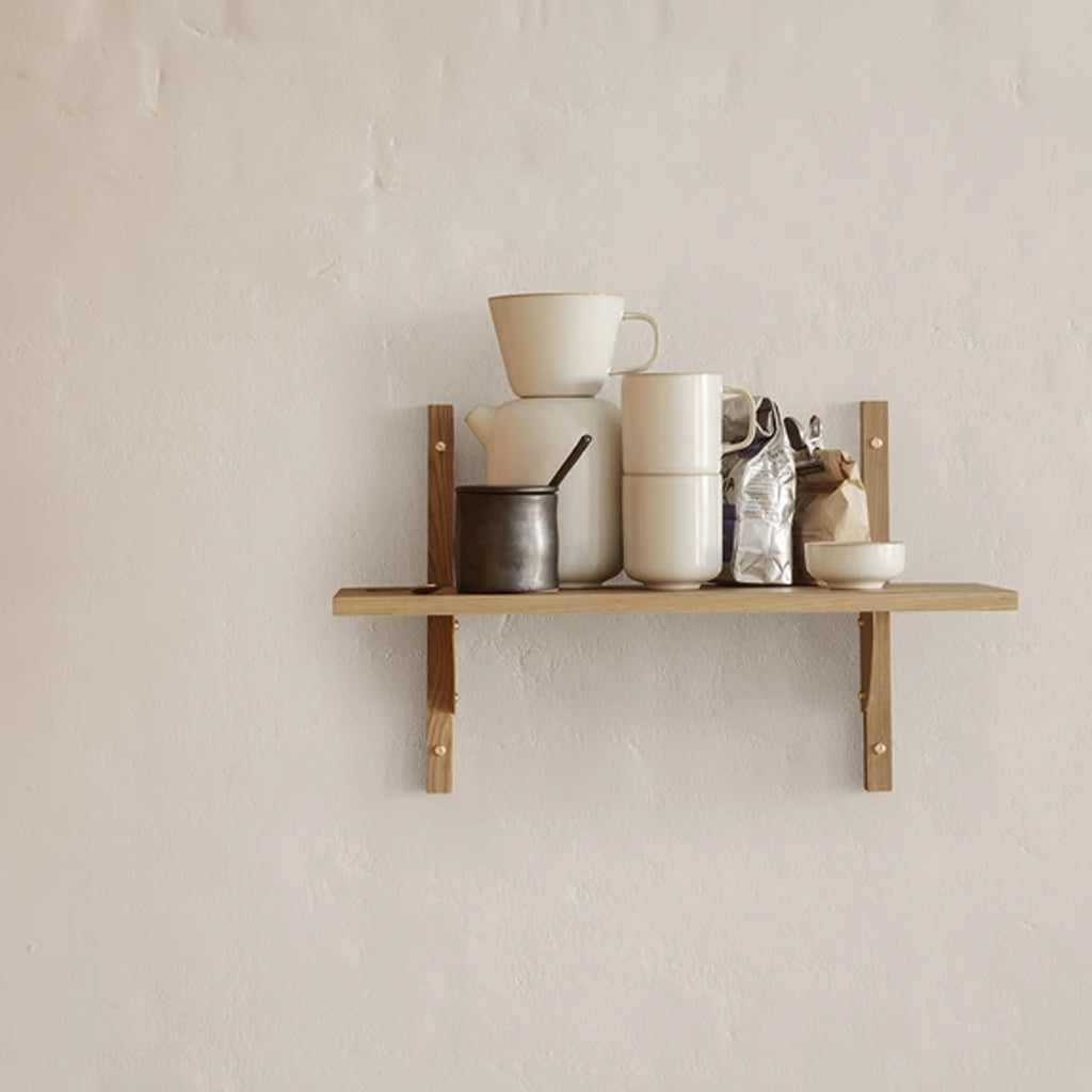 Sector Shelf Single Narrow Oak and Brass