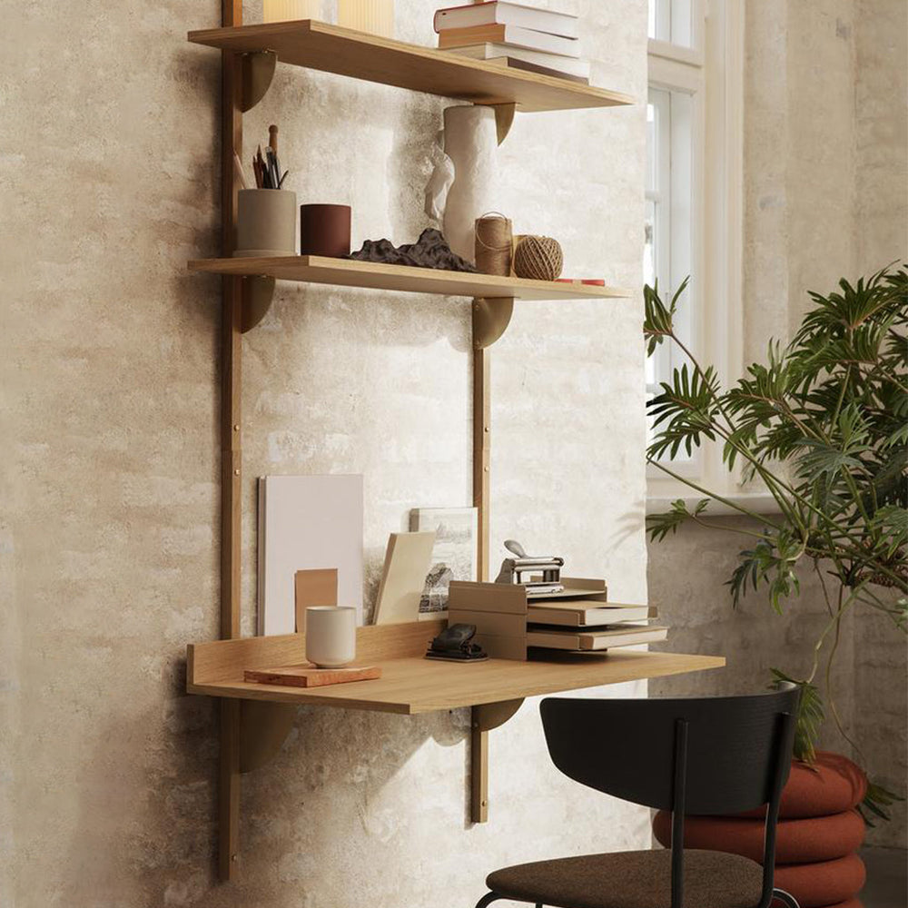 Sector Shelf Triple Wide Oak and Brass