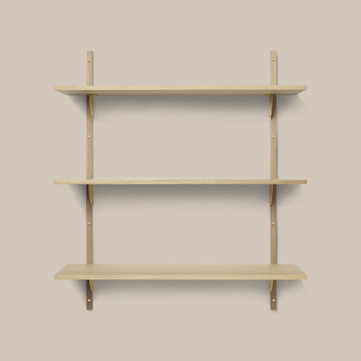 Sector Shelf Triple Wide Oak and Brass