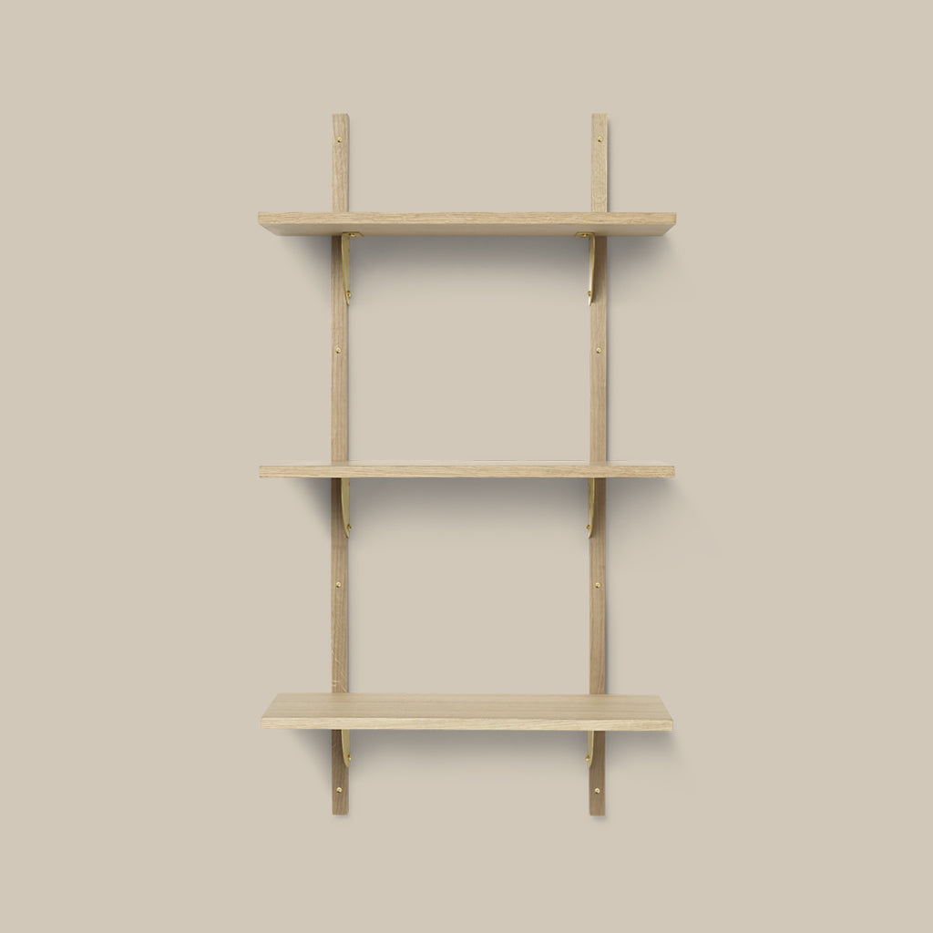 Sector Shelf Triple Narrow Oak and Brass