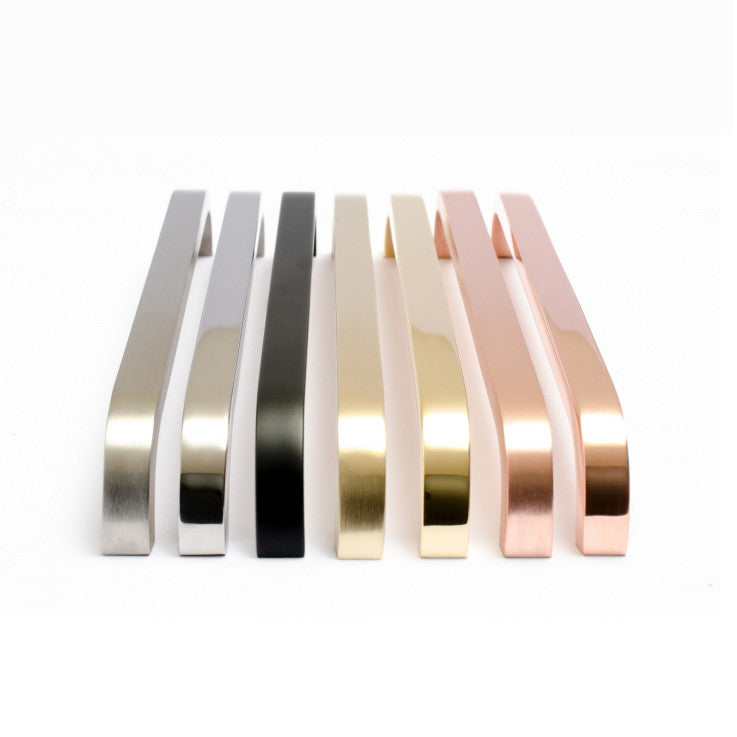 Slim, modern and elegant handles in brass, chrome, black chrome, copper, stainless