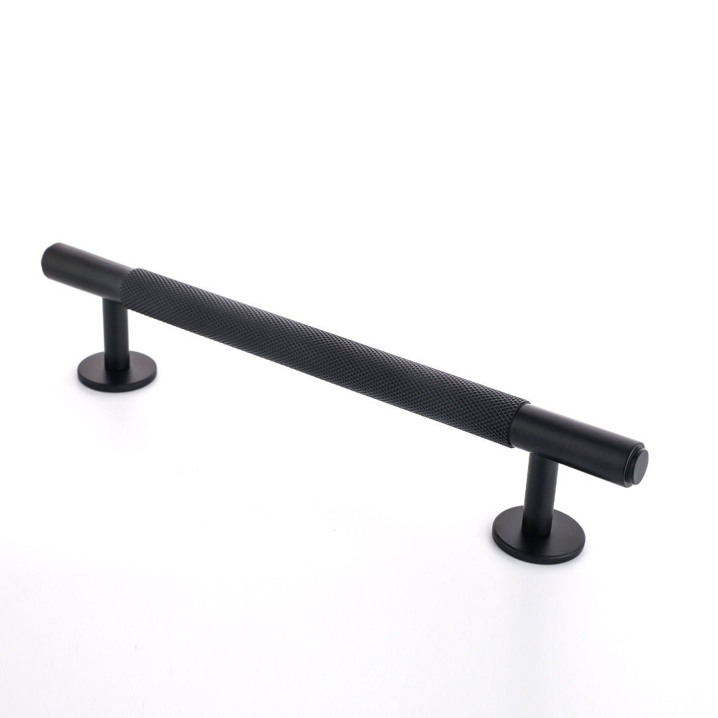 Specter Knurled Cabinet Pull in brass, silver and black