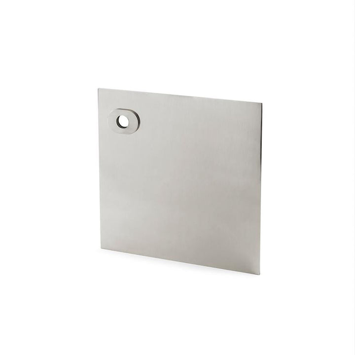 A square metal plate with a hole in the middle, featuring the Stardust Smooth Lever Handle on Rose from Maison Vervloet.