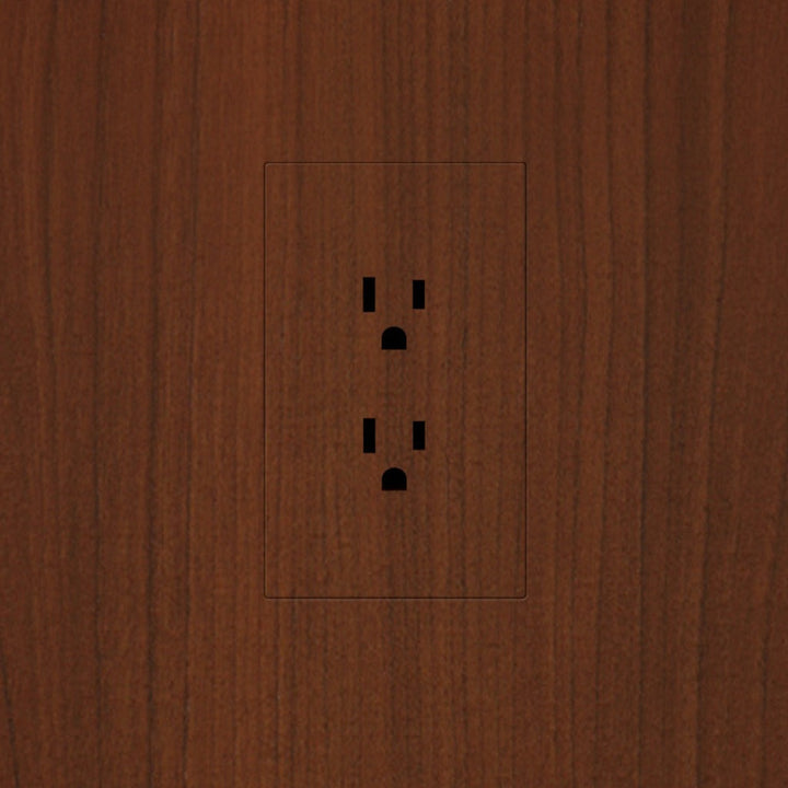 A picture of a wooden surface with Trufig Leviton Fascia Electrical Outlet in the middle.