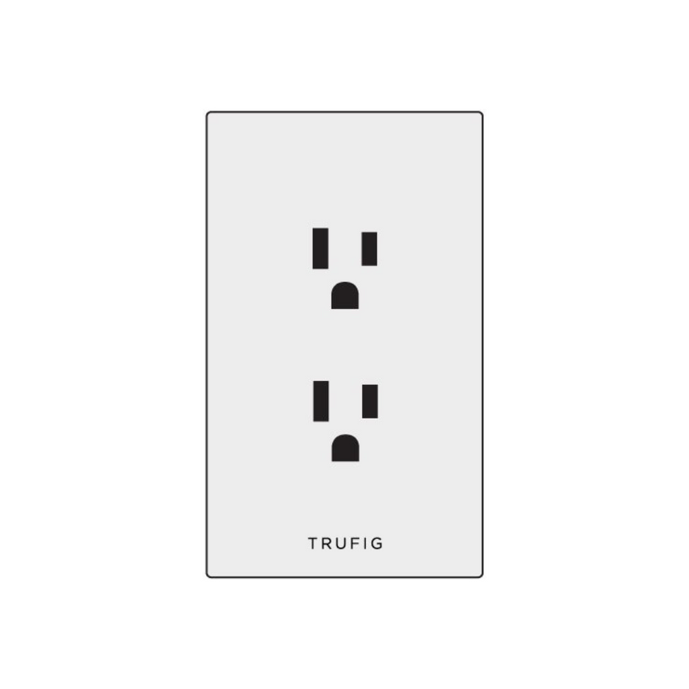 A Trufig Leviton Fascia Electrical Outlet with two black dots.