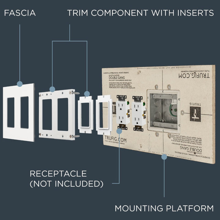 A diagram of a Trufig Leviton Mounting Platform Drywall wall mounted switch box.