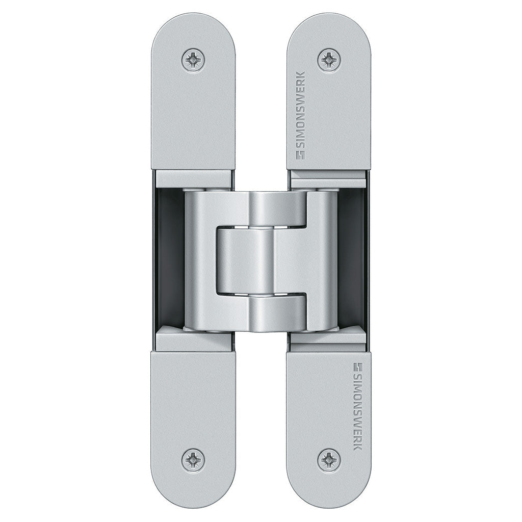 A pair of Tectus stainless steel door hinges TE 340 3D for Residential and Heavy-Duty Doors on a white background.
