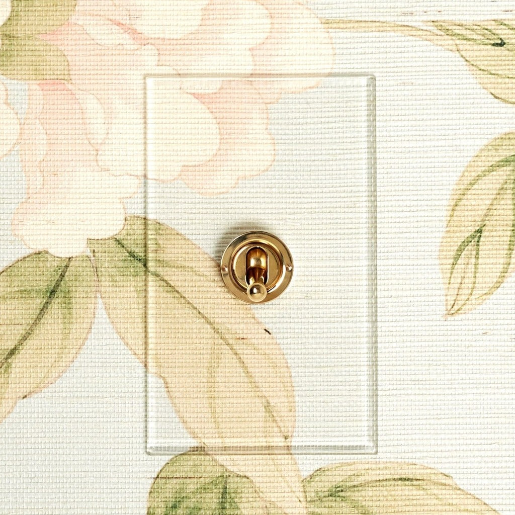 Invisible plate toggle switch by Forbes & Lomax on a clear acrylic plate.