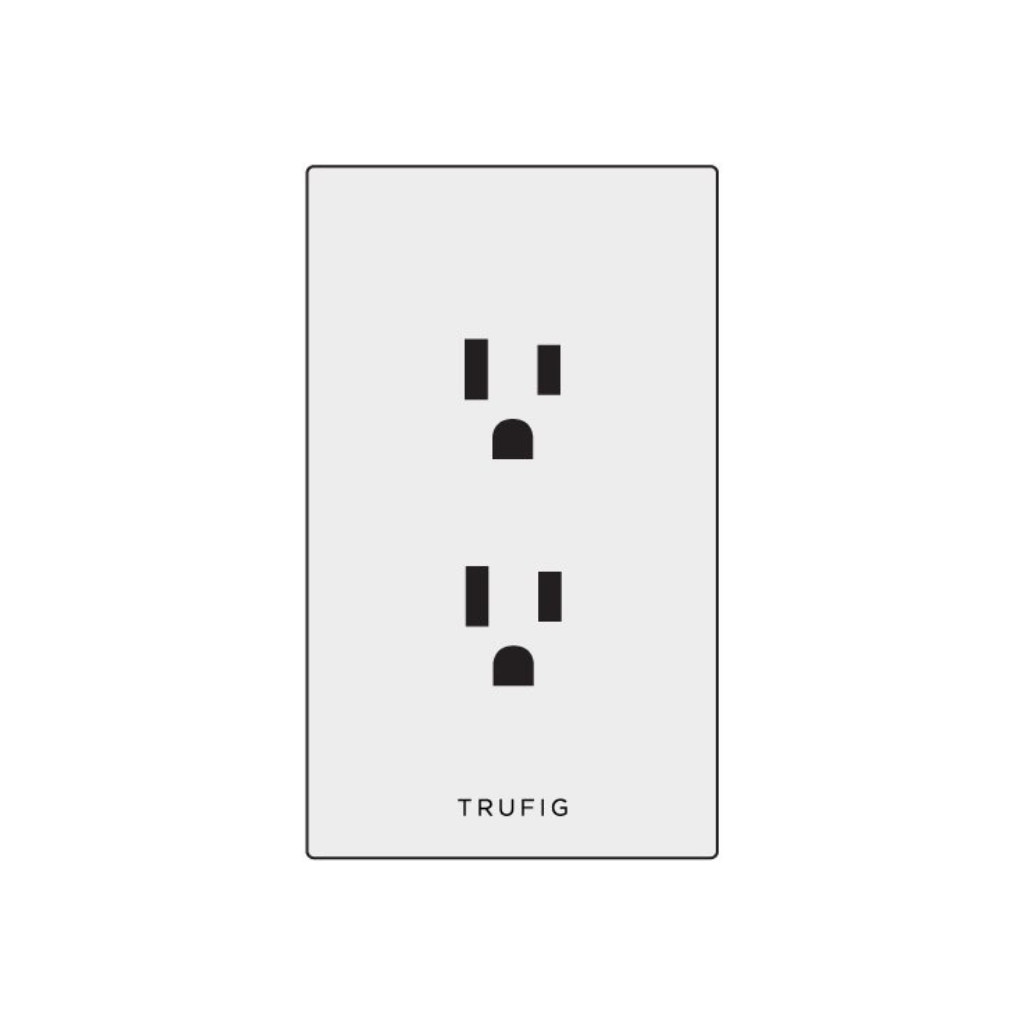 A Trufig Leviton Fascia Electrical Outlet with two black dots.