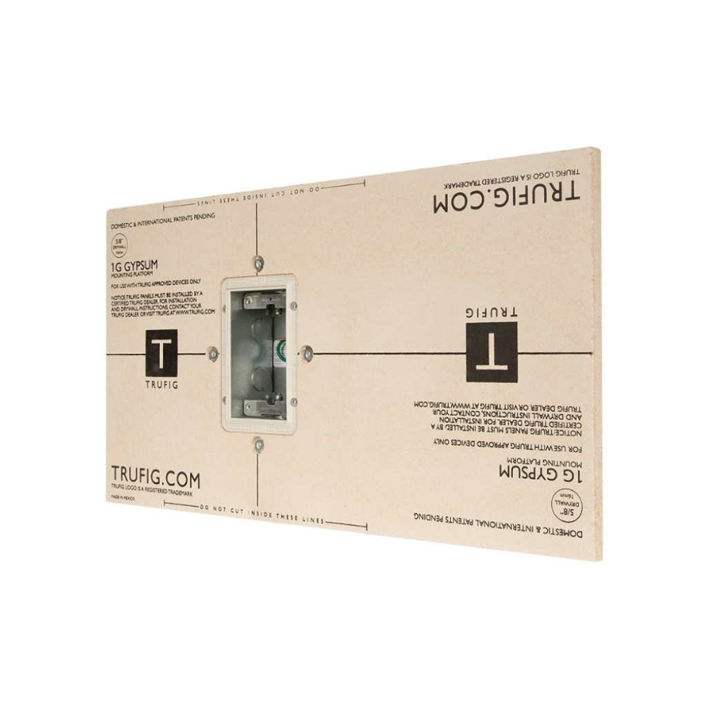 A box with a picture of a Trufig Leviton Mounting Platform Drywall on it.