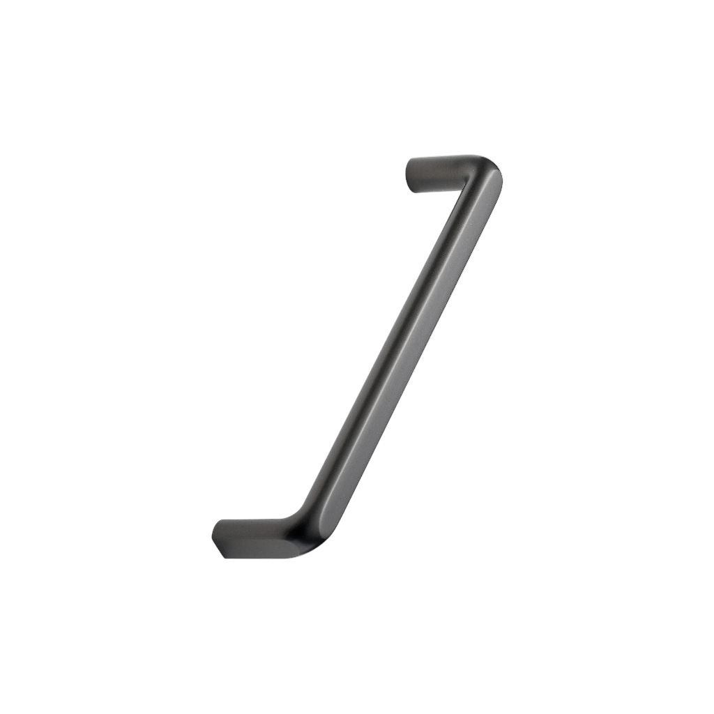 Gun metal Furnipart Unify cabinet handle, a slim flat bar pull, 160 mm centre distance.