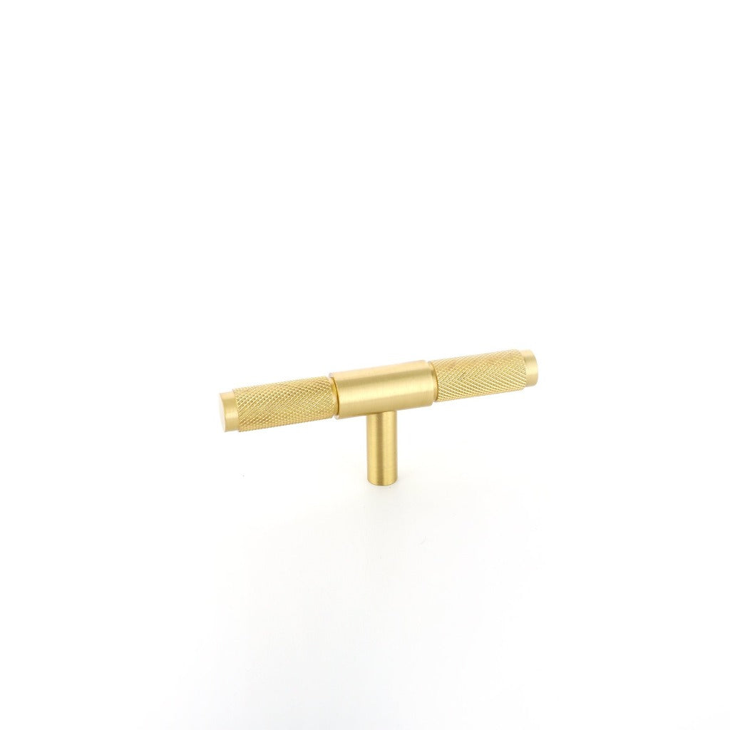 Wraith Knurled T-Bar Pull made from solid brass and finished in matte black, satin brass and satin silver