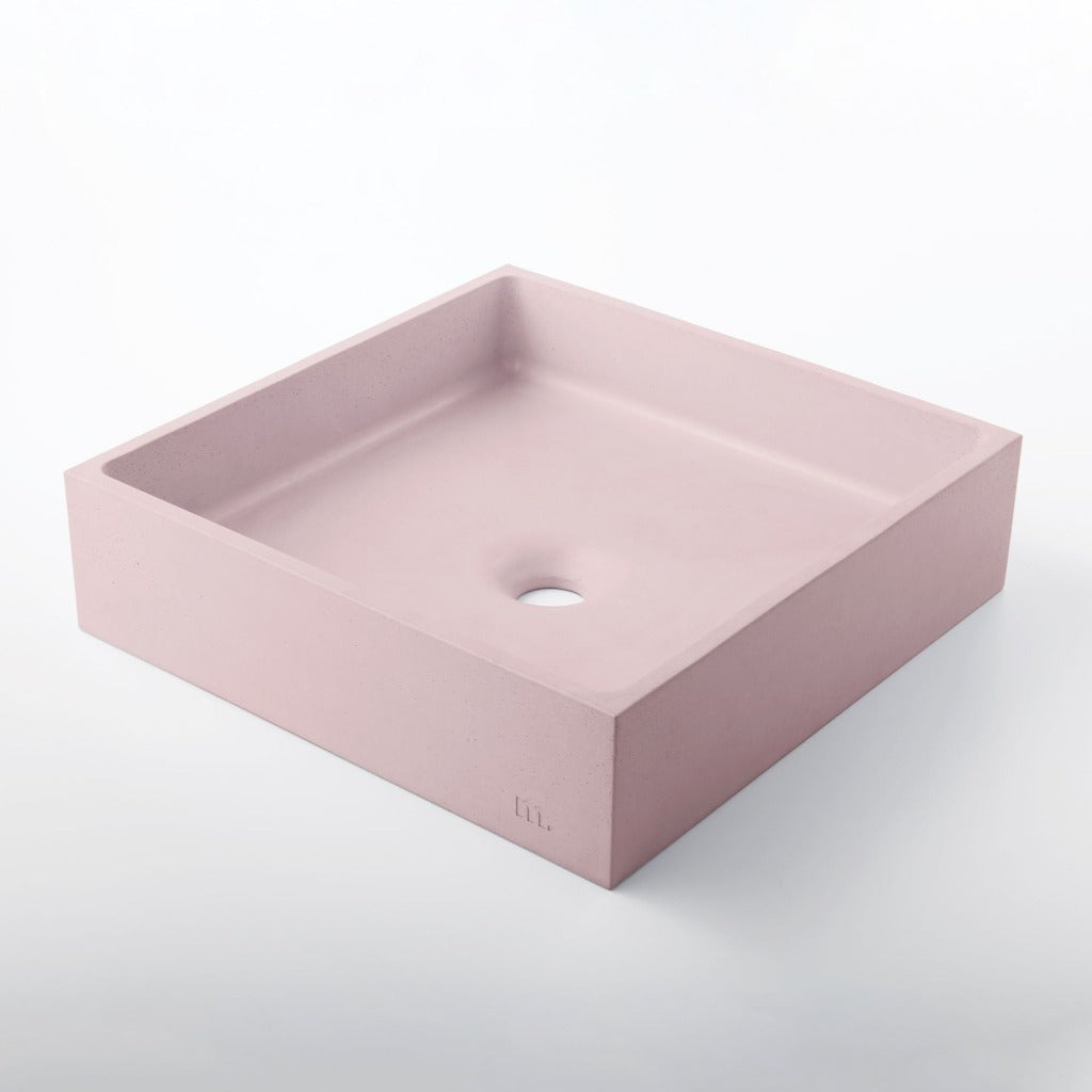 a pink Yarra Basin LG sink from mudd. concrete on a white background.