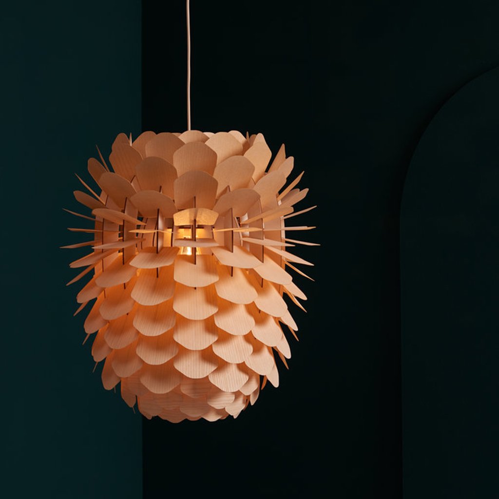 Wooden pendant light by German studio Schneid