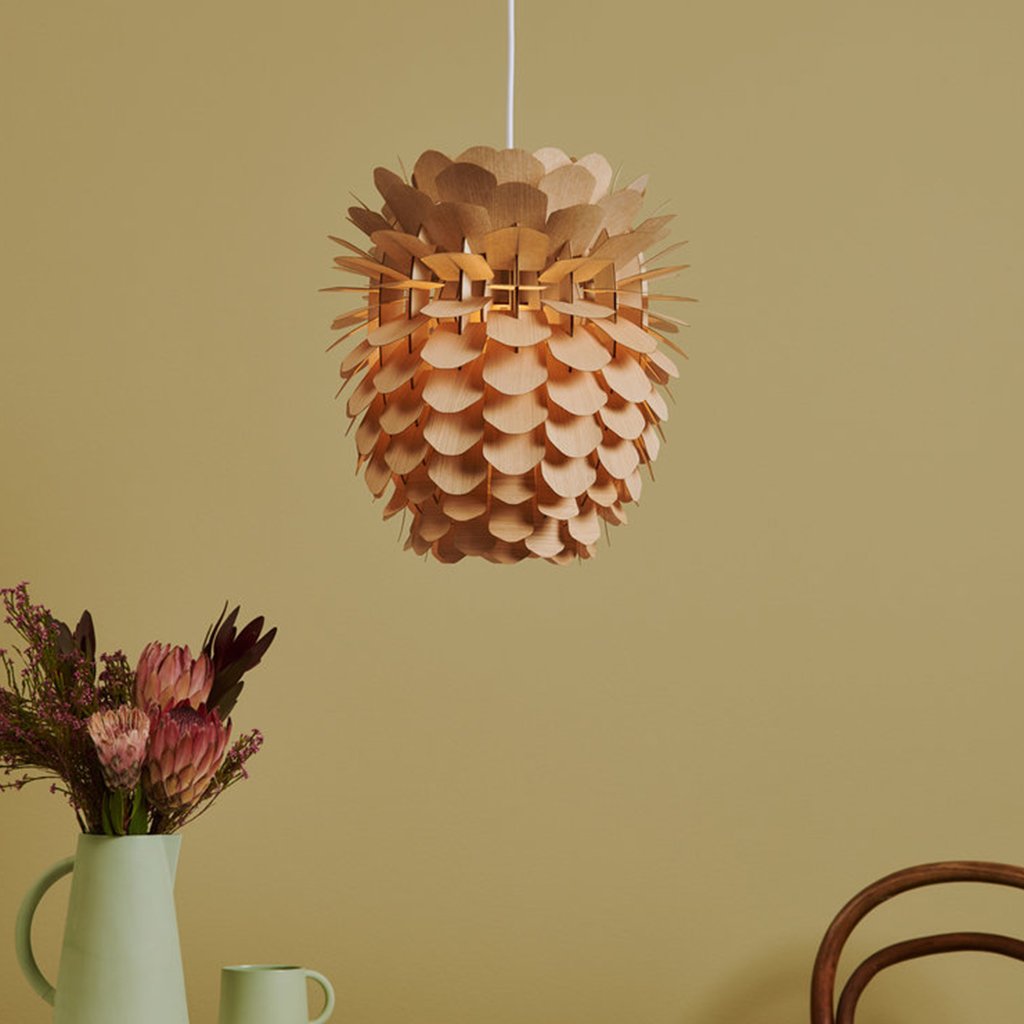 Wooden pendant light by German studio Schneid