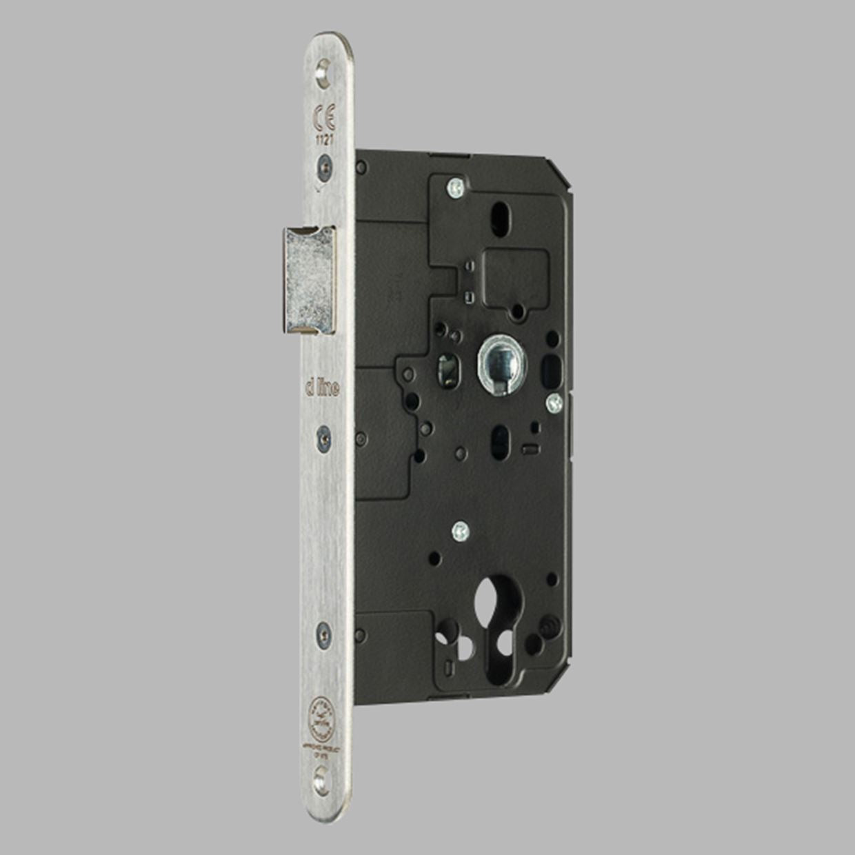 d line latch lock with rounded part, strong spring and strike plate