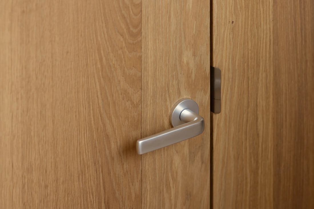 FSB 1267 lever in a cedar-lined hallway at the Triesch Residence by Kappe Architects