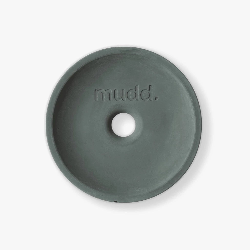 A gray object with the word mudd. concrete on it.