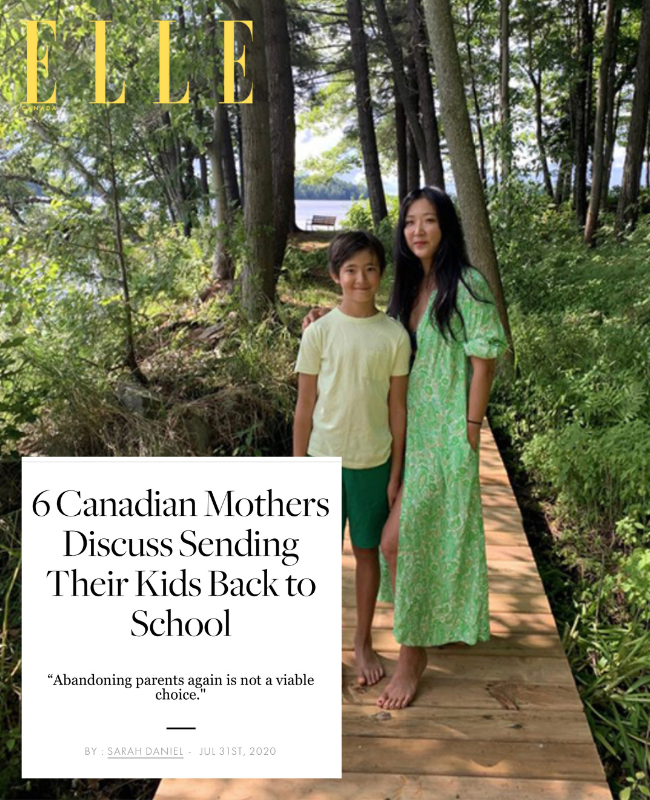 Photo of Jane Son and her son in the woods in Muskoka for Elle Magazine